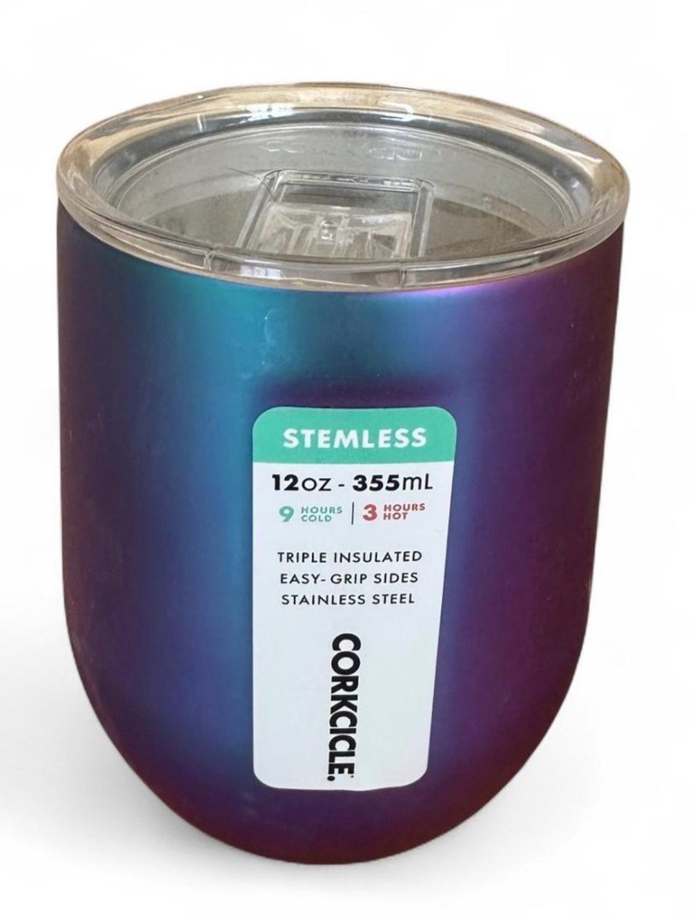 Corkcicle Iridescent Blue to Purple Stemless Tumbler with Lid